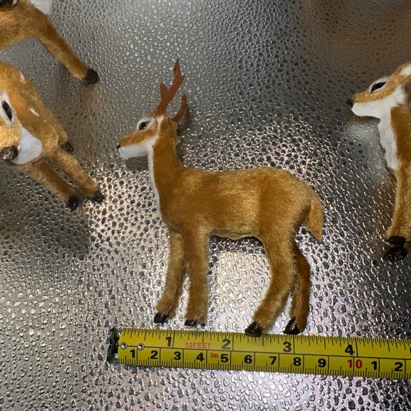 Deer buck fawn faux fur Set of 6 Brown and White Reindeer Figurines - Picture 9 of 10